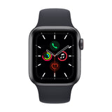 Refurbished Apple Watch SE (2020) 44mm Space Gray Aluminium with Black Sport Band.