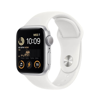 Refurbished Apple Watch SE 2022 with 44mm Silver Aluminium Case and White Sport Band