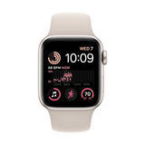 Refurbished Apple Watch SE 44mm Starlight Aluminium with White Sport Band, 2022 model.
