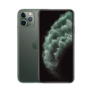 Refurbished iPhone 11 Pro Max in Midnight Green with Super Retina XDR display and triple camera system.