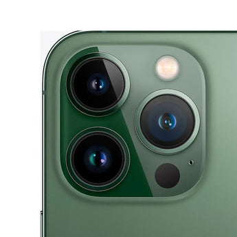 Refurbished iPhone 13 Pro Max in Alpine Green with A15 chip and advanced features.
