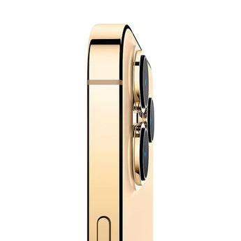 Refurbished iPhone 13 Pro Max Gold side view showcasing camera design.