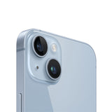 Blue refurbished iPhone 14 with HDR camera and A15 Bionic Chip.
