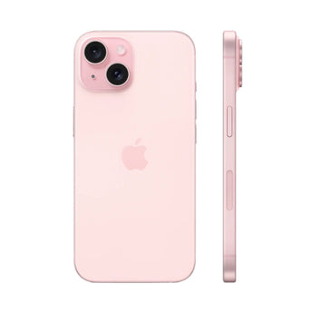 Refurbished iPhone 15 Plus Pink with 6.7" display and 48MP dual-camera system.