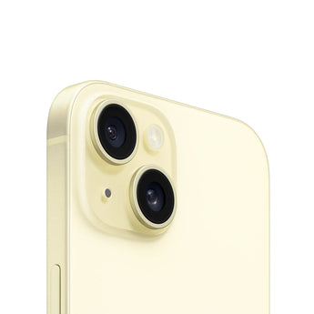 Refurbished iPhone 15 Plus Yellow with dual 48MP cameras and 6.7-inch display.