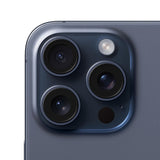 Refurbished iPhone 15 Pro Blue Titanium with 48MP camera system.