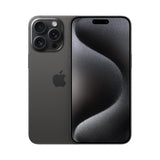 Refurbished iPhone 15 Pro Max Black Titanium with 48MP camera system and sleek design