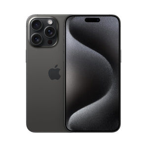 Refurbished iPhone 15 Pro Max Black Titanium with 48MP camera system and sleek design