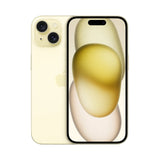 Refurbished iPhone 15 Yellow with dual-camera and Super Retina XDR display.