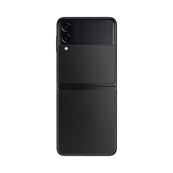 Refurbished Samsung Galaxy Z Flip3 in Phantom Black, compact design.